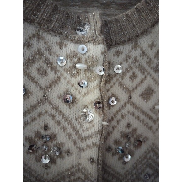 Telluride Clothing Co. Fair Isle Beaded Lambs Wool Cardigan Women's Size Small - Picture 4 of 9